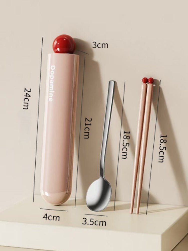 Dopamine Stainless Steel Cutlery Set – Portable Cute Spoon & Chopsticks with Case