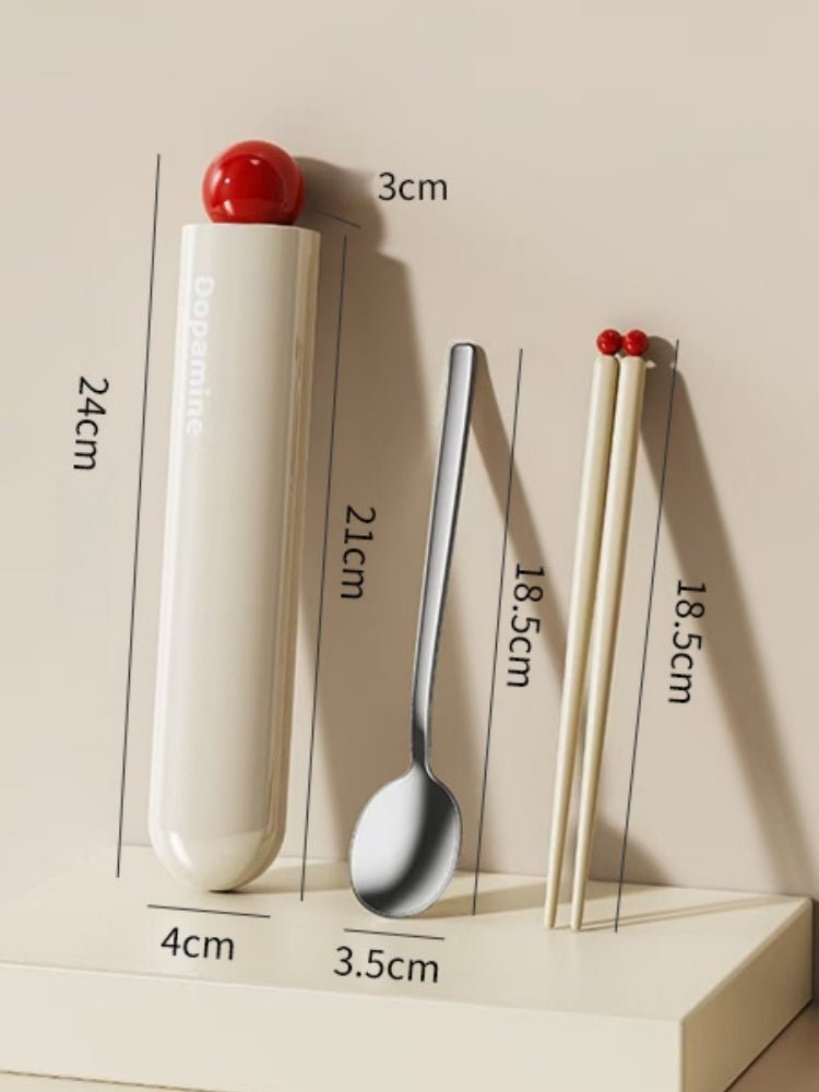 Dopamine Stainless Steel Cutlery Set – Portable Cute Spoon & Chopsticks with Case