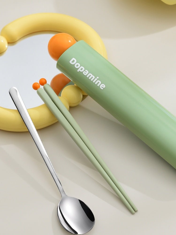 Dopamine Stainless Steel Cutlery Set – Portable Cute Spoon & Chopsticks with Case