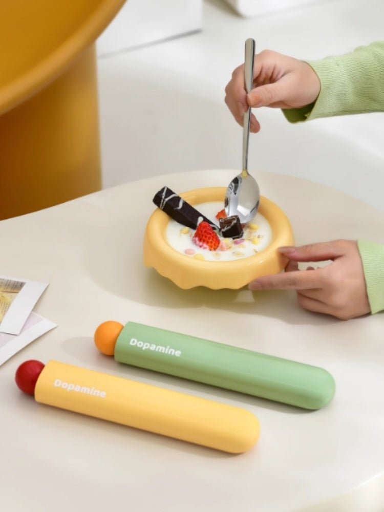 Dopamine Stainless Steel Cutlery Set – Portable Cute Spoon & Chopsticks with Case