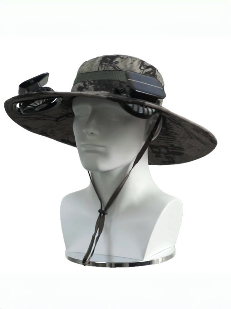Solar Powered Rechargeable Fan Hat for Men – Wide Brim Outdoor Sun Hat for Hiking & Fishing