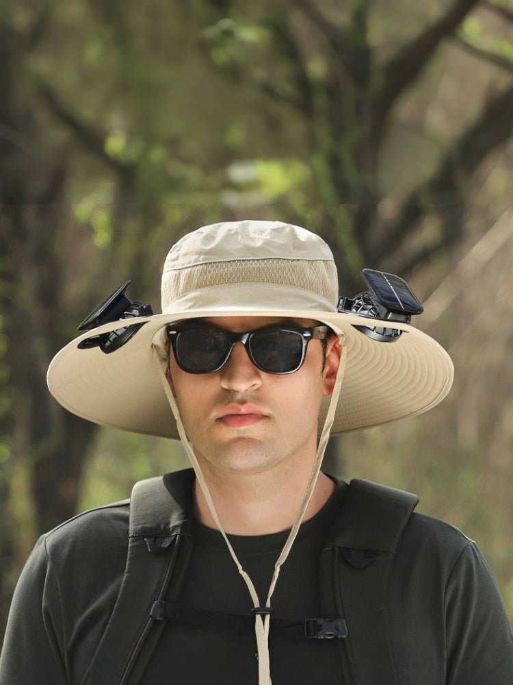 Solar Powered Rechargeable Fan Hat for Men – Wide Brim Outdoor Sun Hat for Hiking & Fishing