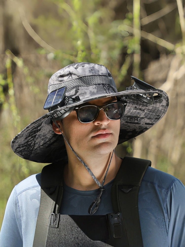Solar Powered Rechargeable Fan Hat for Men – Wide Brim Outdoor Sun Hat for Hiking & Fishing