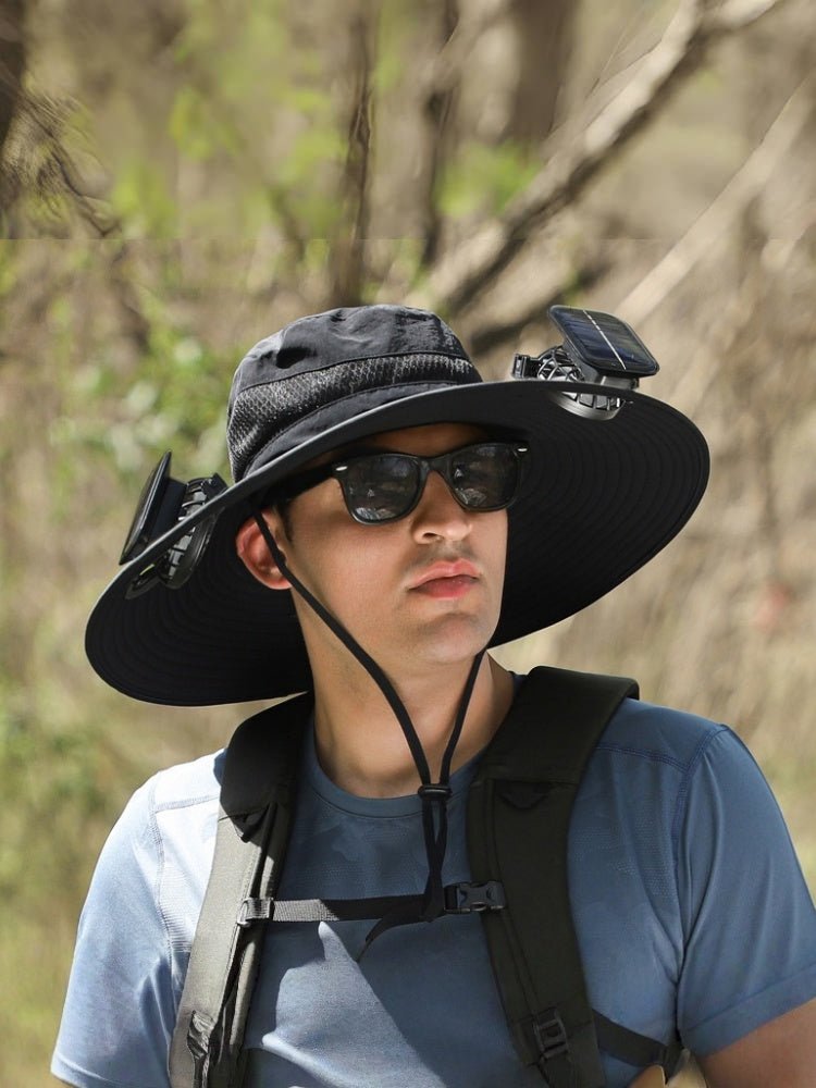 Solar Powered Rechargeable Fan Hat for Men – Wide Brim Outdoor Sun Hat for Hiking & Fishing