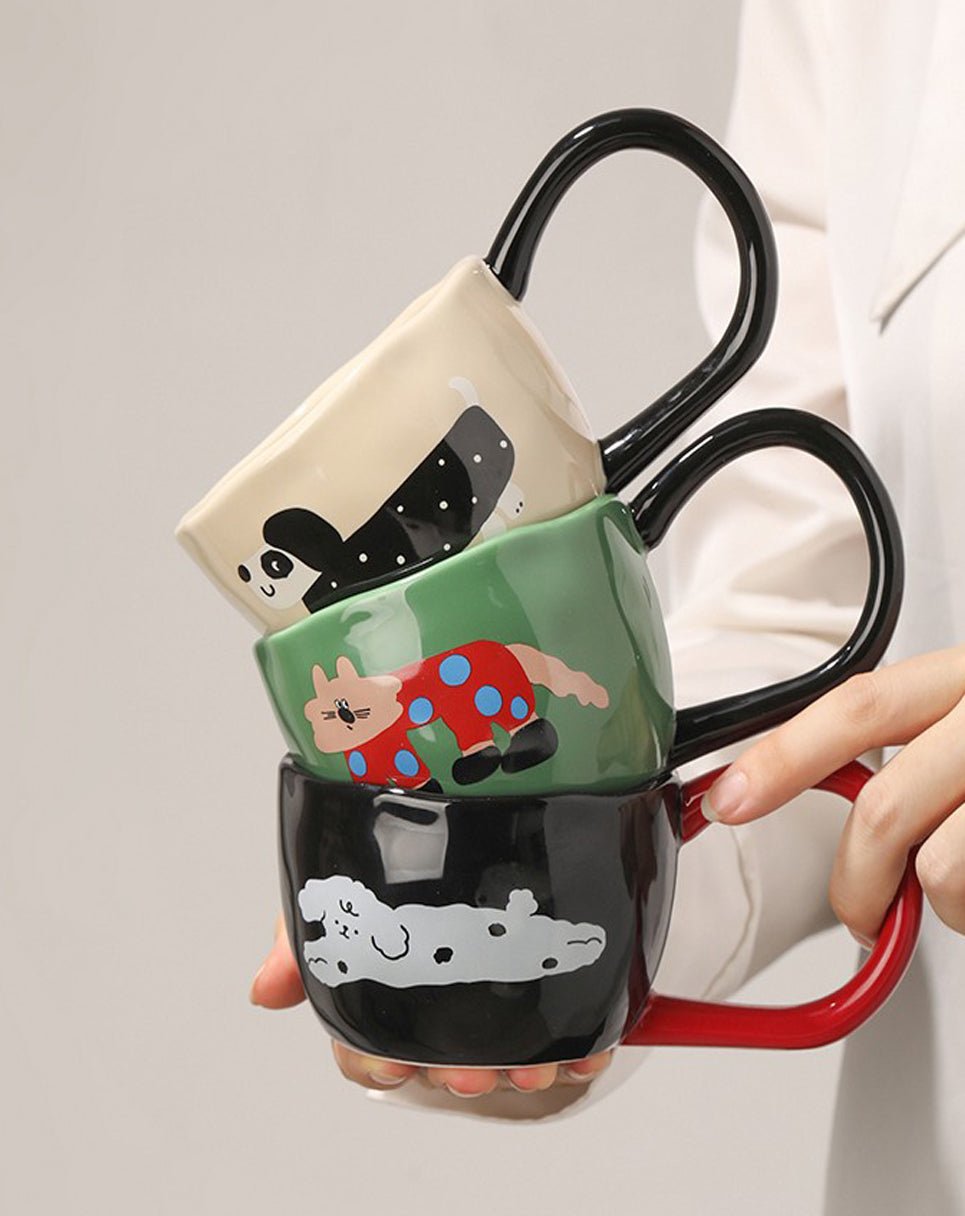 Cute Porcelain Big Handle Mug Animal