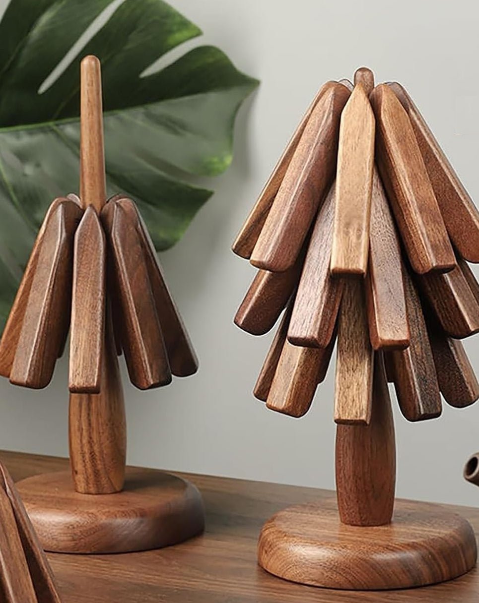 Tree-shaped Wooden Trivet Set Coaster for Teapot