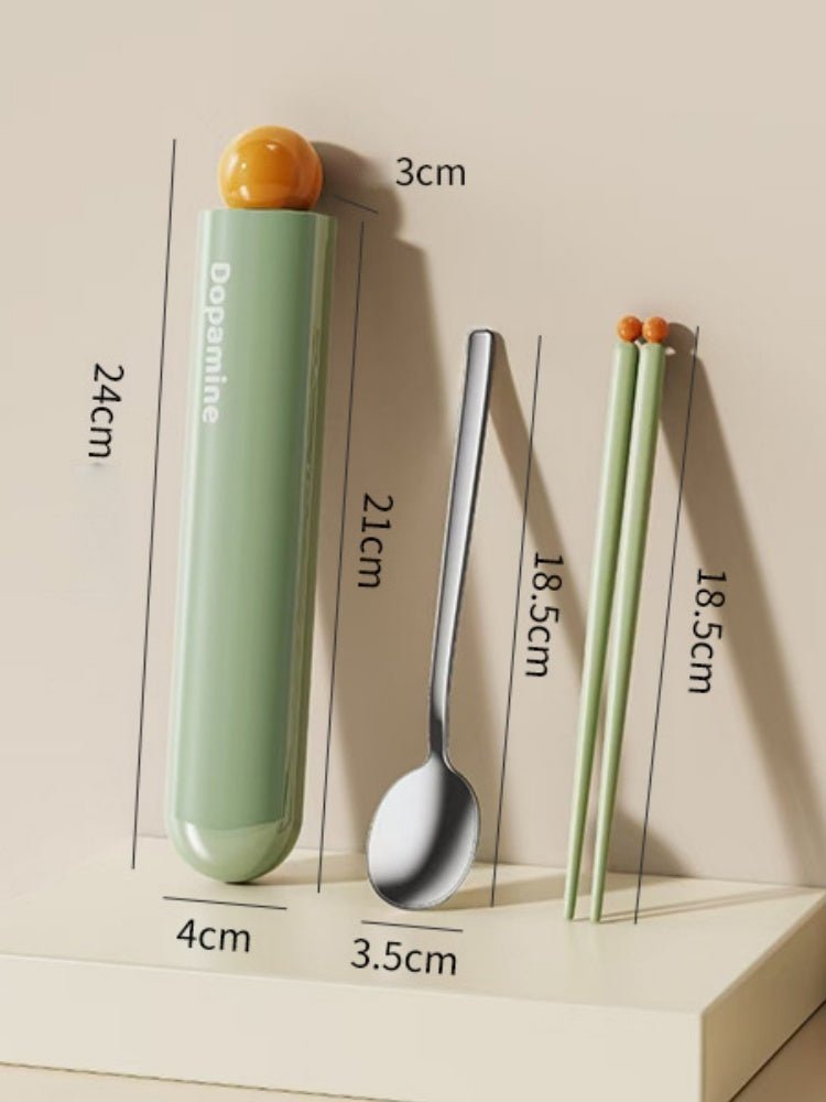 Dopamine Stainless Steel Cutlery Set – Portable Cute Spoon & Chopsticks with Case