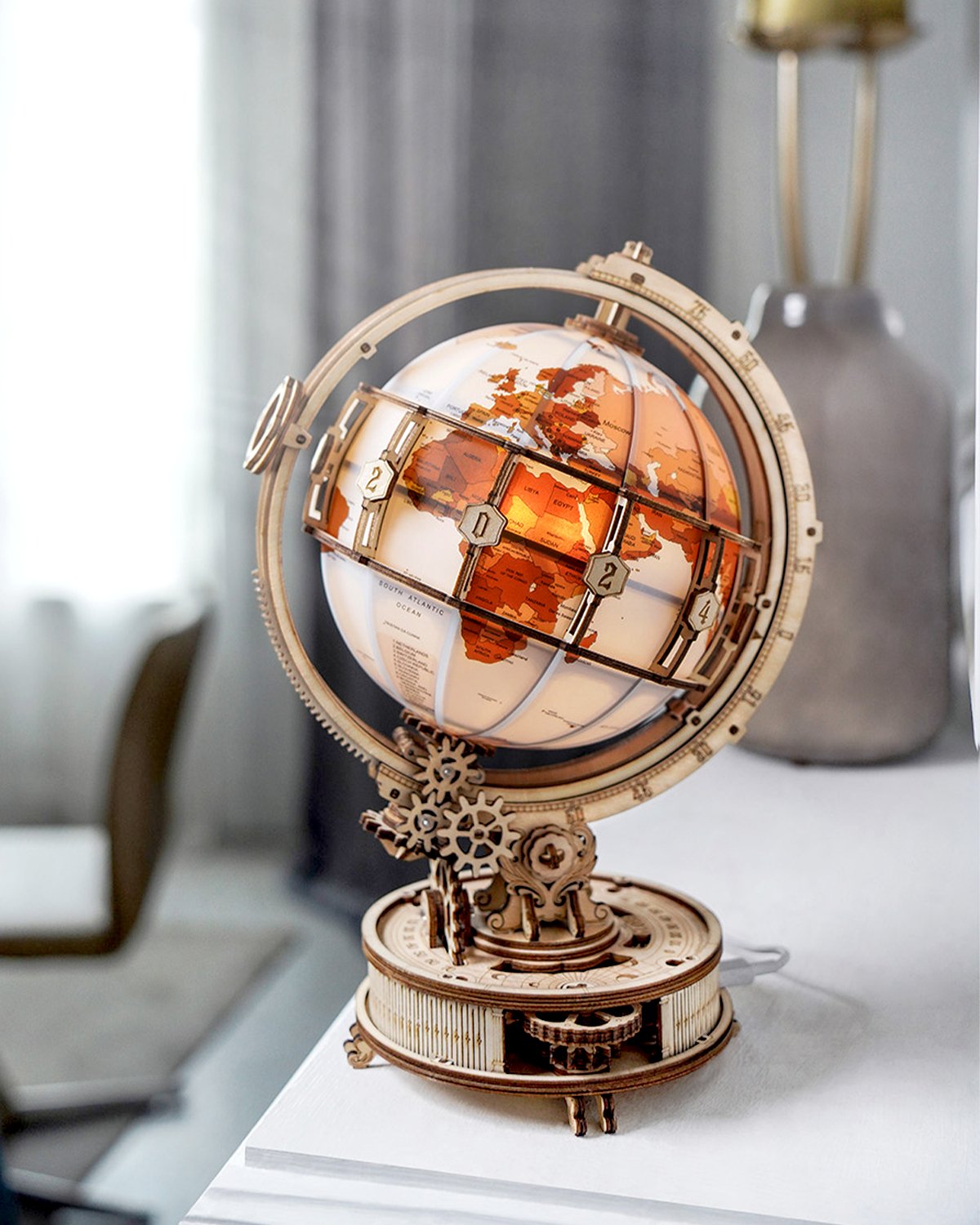 Illuminated Globe of the World 3D Wooden Puzzle